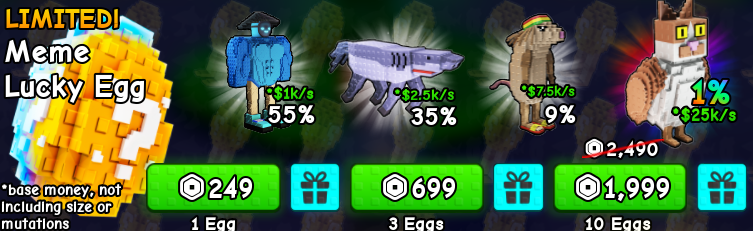 MMOJUGG Plants vs Brainrots Limited! Meme Lucky egg *10 Buying Page Display